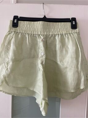 Zara Pale Green Elastic-Waist Button-Front Skort